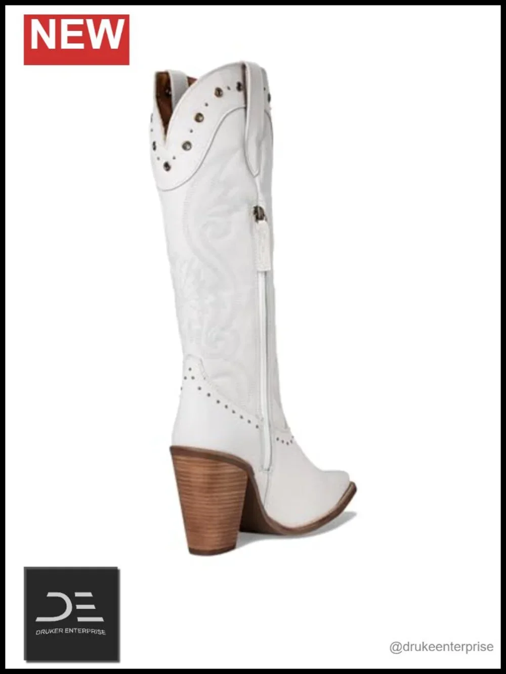 Women's Leather Knee-High Boots Snip Toe Block Heel Size 2-3 Inch